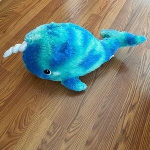 GOFFA Blue Dolphin whale plush stuffed animal white silver sparkl
